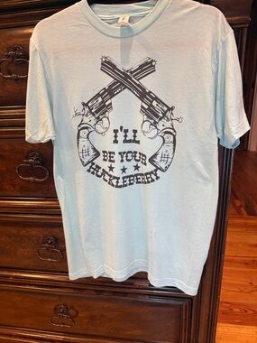 Tultex Light Blue Short-Sleeve Tee with Black Crossed Pistols Graphic
